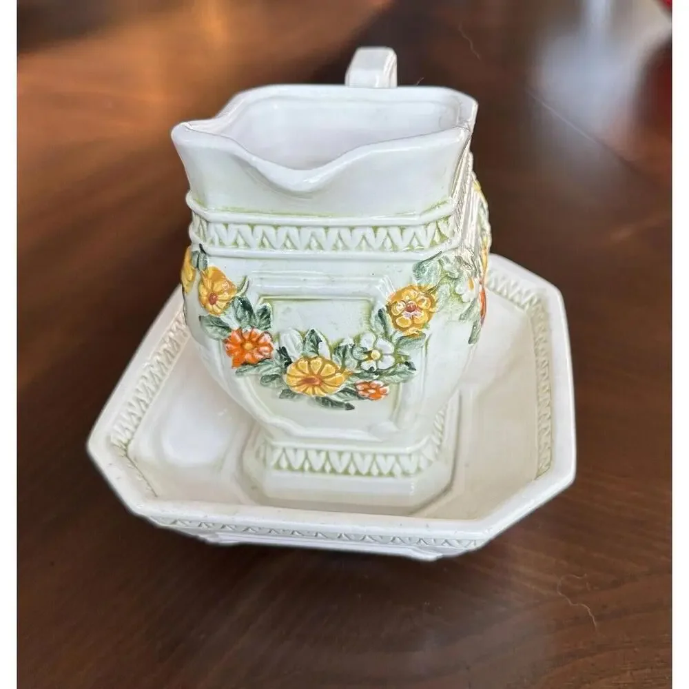 Lefton Fruit Fantasia Pitcher and‎ Bowl Rare Vintage Set, Fruit & Flowers 6726